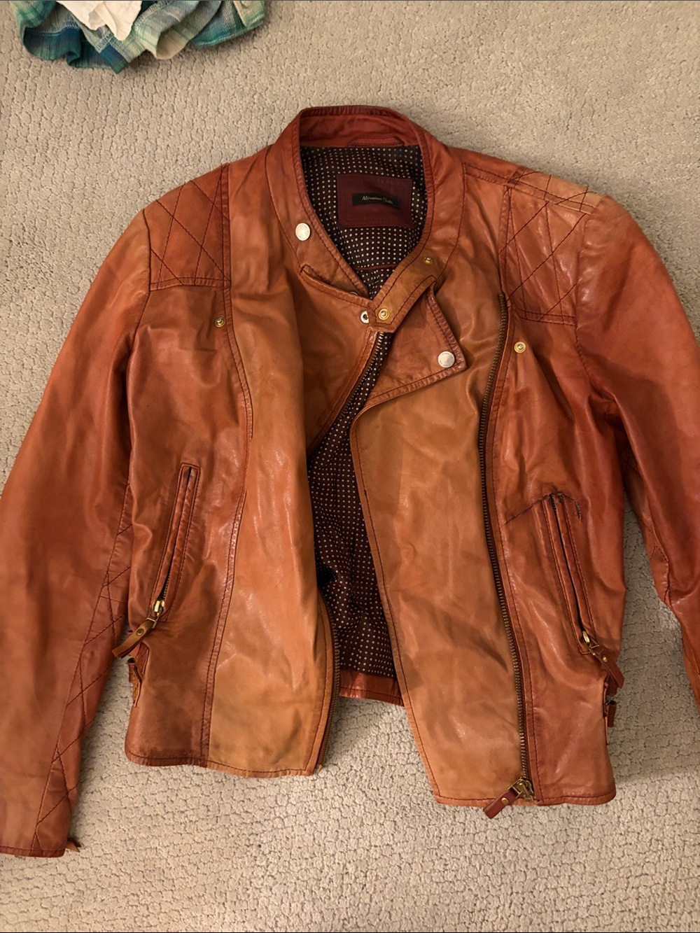 Massimo Dutti Cognac Leather Biker Jacket
